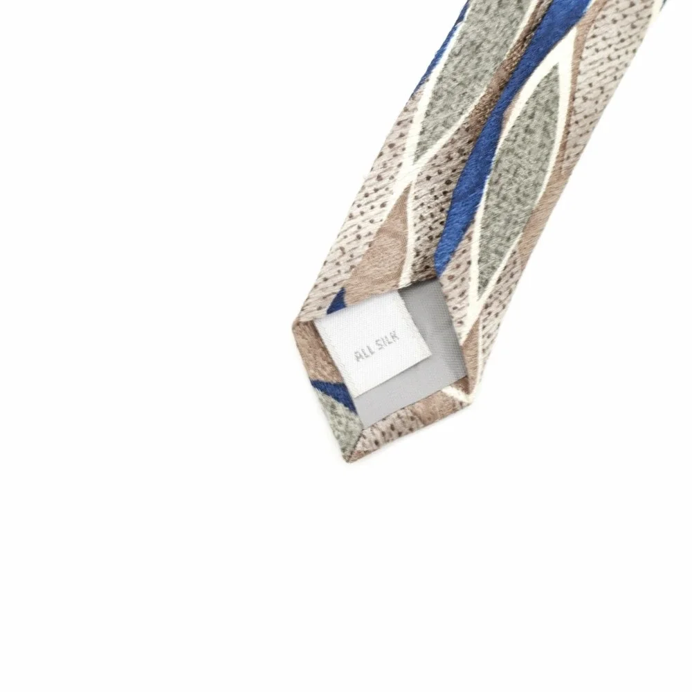 Pierre Cardin Tan Blue Green Abstract Print Wide Silk Tie‎